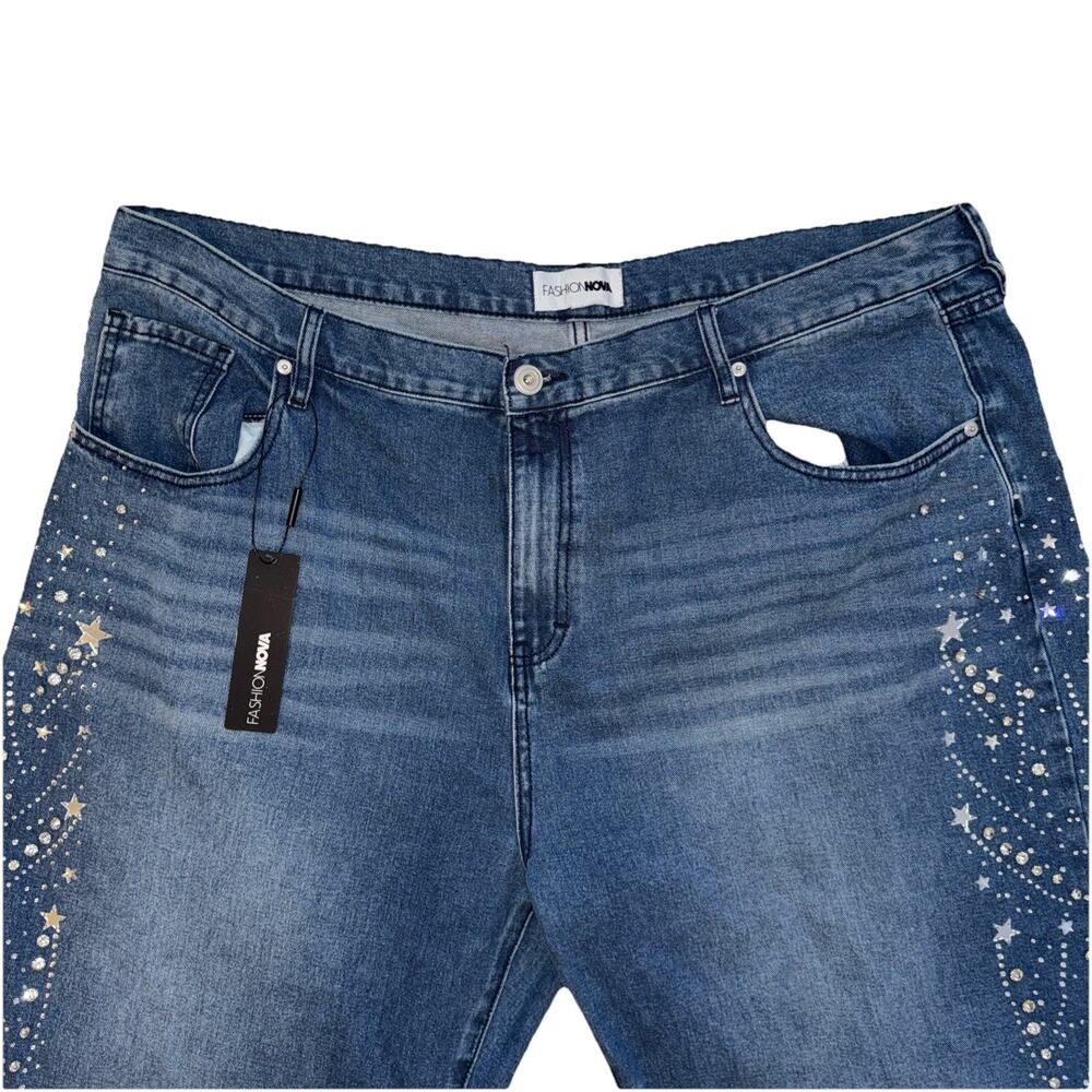 Fashion Nova StarStruck Embellished Straight Leg Jeans Size 22 - Picture 3 of 16